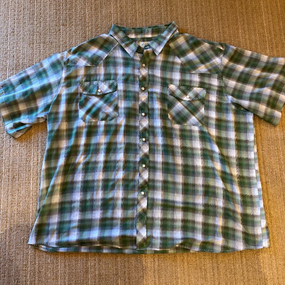 Vintage Western Style Shirt, Pearl Snap Buttons (XL)